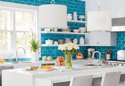 no upper cabinets frees up space for bold tile backsplash