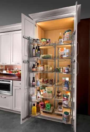 A kitchen storage solution is a pull-out pantry