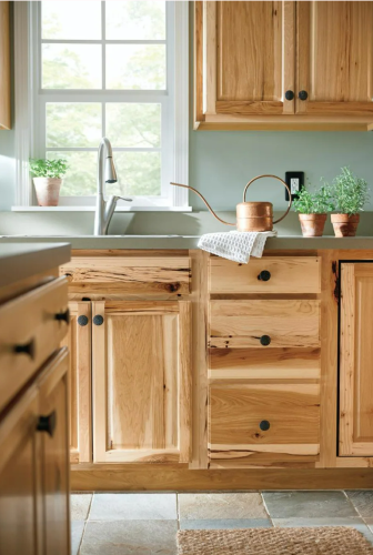 HIckory kitchen cabinets with lots of grain and color